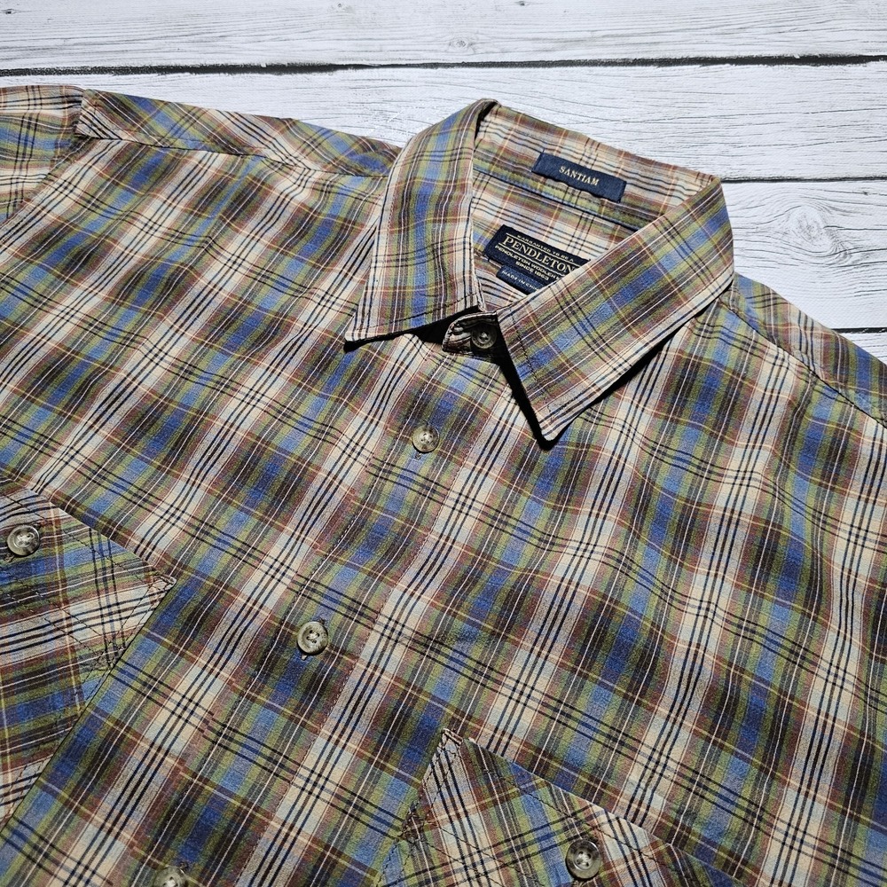 Men's‎ Pendleton Short Sleeve Plaid Shirt Size Large Button Up Santiam